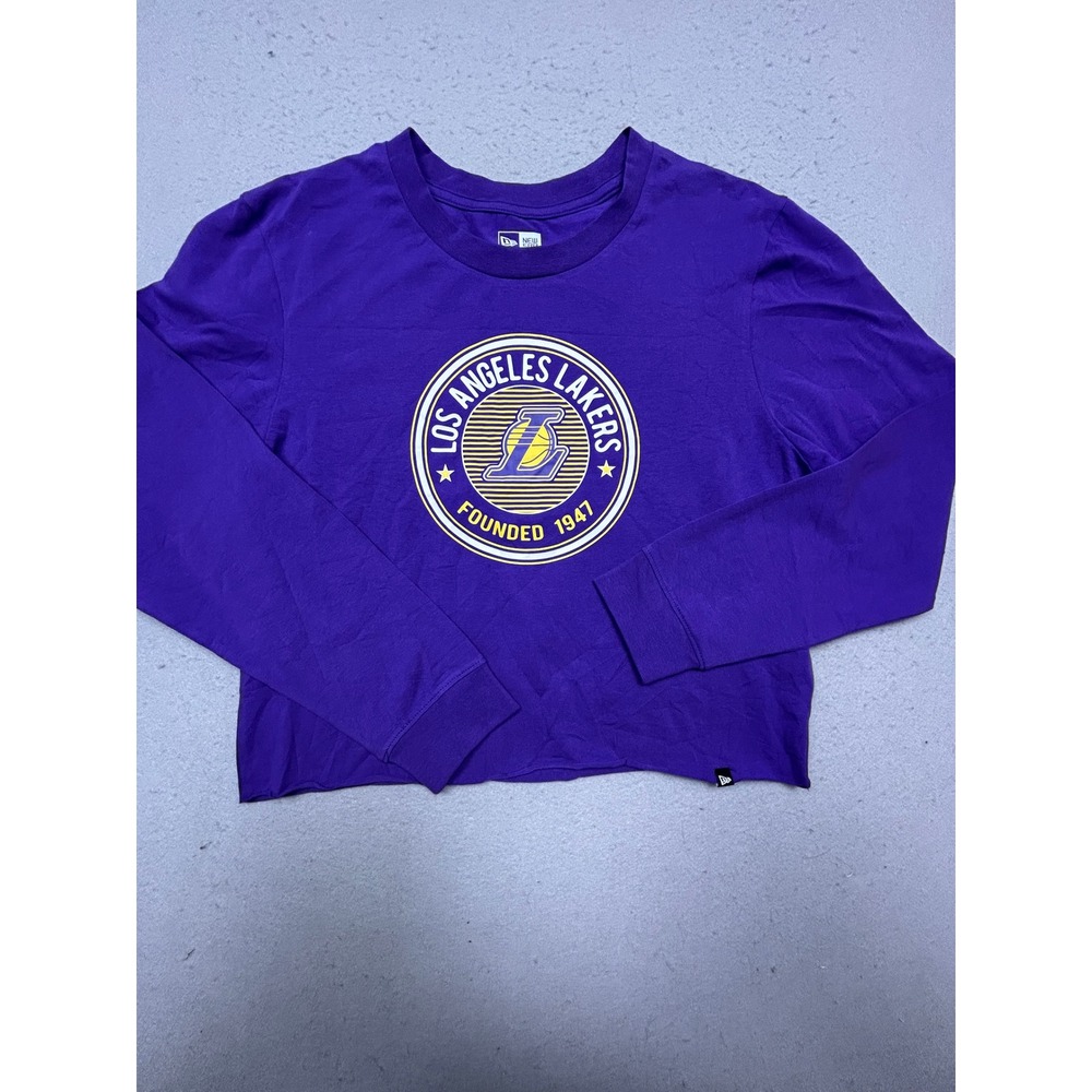 New Era Los Angeles Lakers Cotton Spandex Purple Graphic Crop Top Medium Womens